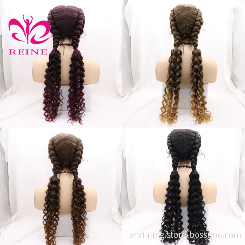 Braided Wig Synthetic Lace Front Wig Heat Resistant Double Box Braid Wigs for Black Women Middle Part Blonde Black Brown Long